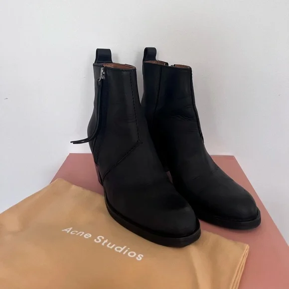 Acne Studios Pistol Black Leather Boots Size 37, worn 1x - Picture 1 of 7